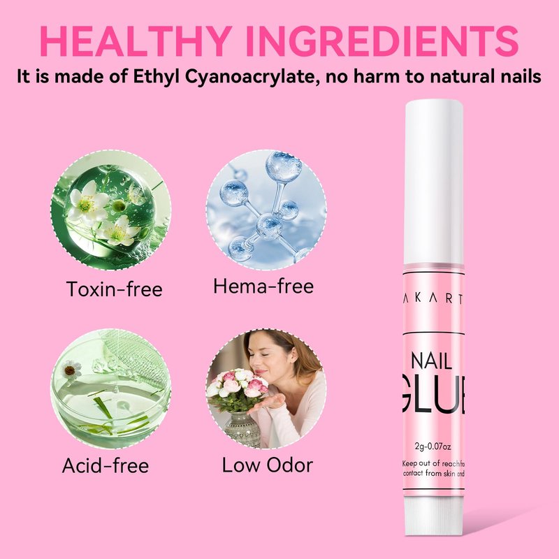Makartt Nail Glue for Press On Nails, 5-10s Fast Air Dry No UV Lamp, Hema-Free Strong Bond for Nail Tips, Fake Nails, Broken Nail Repair & Decor, Easy-to-go for Beginner & Salon Nail Techs,5 x 2g