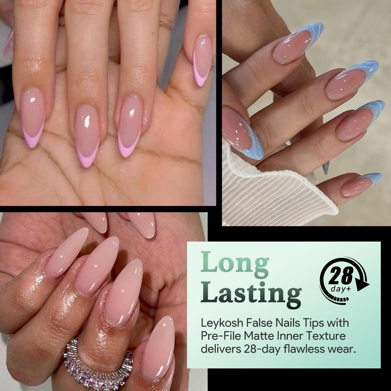 Medium Almond Nail Tips, 216pcs Acrylic Fake Nails Gel Nail Tips Soft, Full Cover Pre-Shaped Matte Clear Press on Nails for Extension, Diy at Home Manicure 12 Sizes
