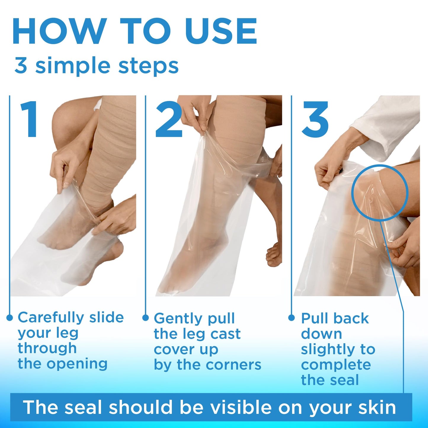 100% Waterproof Cast Covers for Shower Leg - 2pk - Tight Seal - Reusable Adult Full Leg Cast Protectors - Thigh, Knee, Ankle, Foot - After Surgery Bandage and Dressing Shower Bag - Long Size