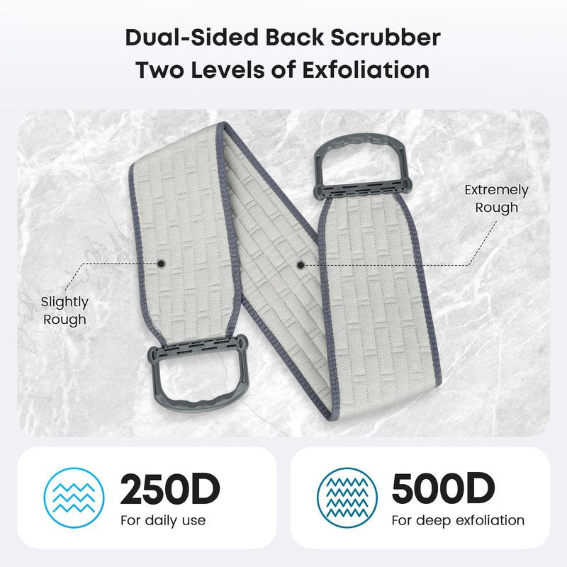 eaxun Exfoliating Back Scrubber with Plastic Handles for Shower, 36 Inches Bath Back Exfoliator Body Cleaner for Men, Women and Elderly, Dual-Sided Roughness Back Washer for Deep Cleansing