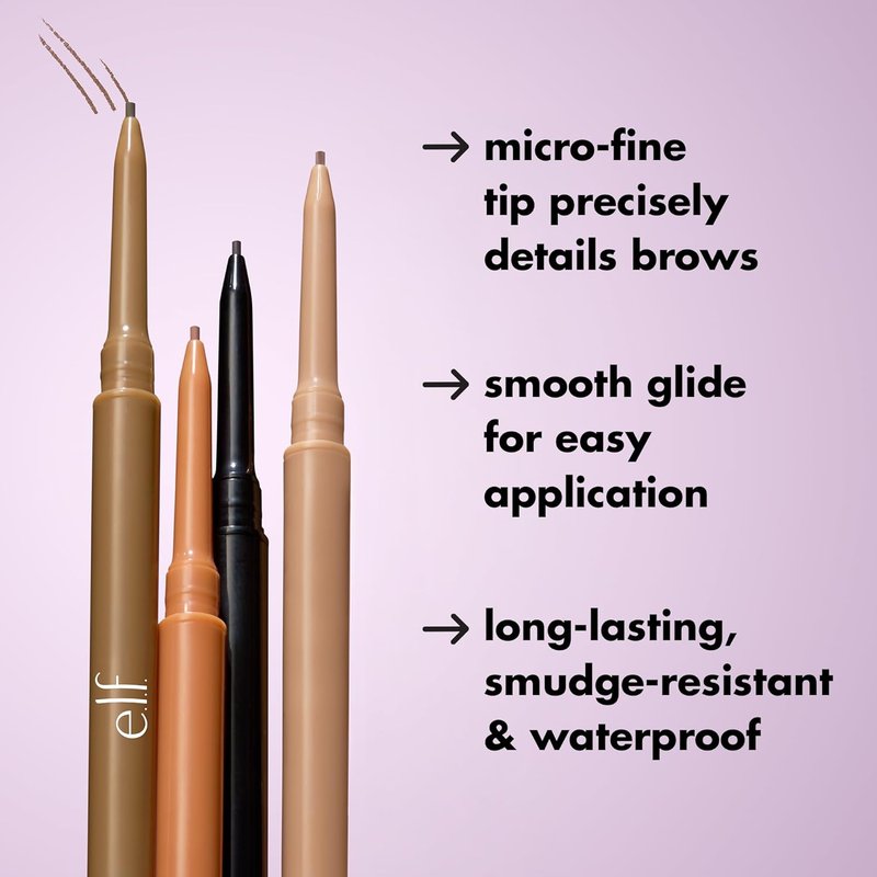 e.l.f. Micro-Fine Brow Pencil - Waterproof Brow Color & Spoolie for Natural Feathered Finish | Vegan, Auburn