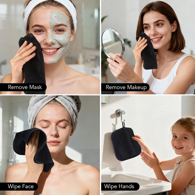 SINLAND Microfiber Facial Cloths Fast Drying Washcloth 8inch x 8inch Absorbent Face Wash Cloth Soft Makeup Remover Cloths