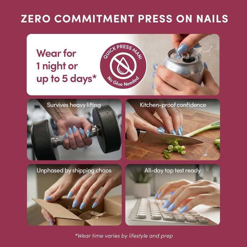 Glamnetic Quick Press Mani - No Glue Press On Nails, Just Peel and Stick, Almond Extra Short Nails, Mess Free, Salon Quality Stick On Nails, Ocean Prism | in 15 Sizes - 30 Nail Kit
