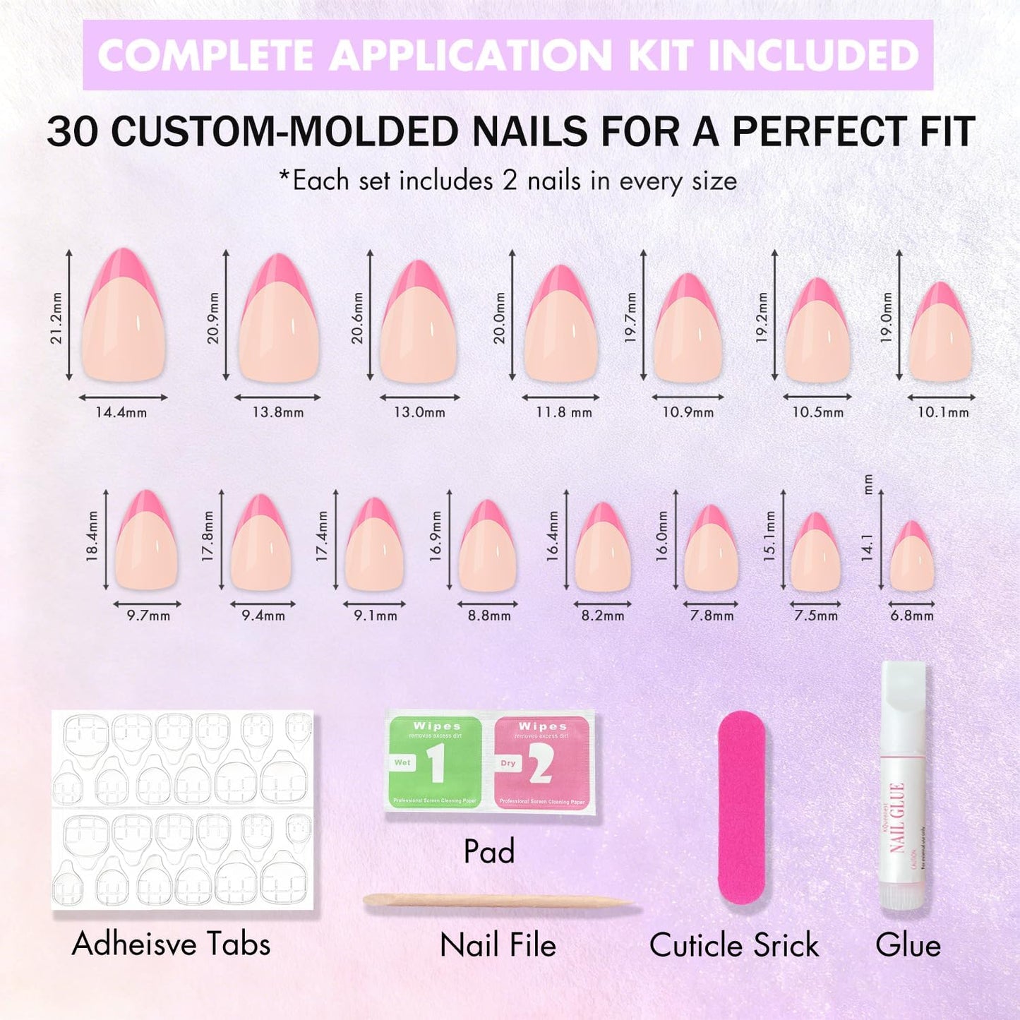 SXVME Press On Nails Short Almond, Black French Tip Press On Nails with Glue for Women, Natural French Fake Nails Press ons in 15 Sizes - 30 Soft Gel Glue On Nails Kit, Realistic Look, Classic