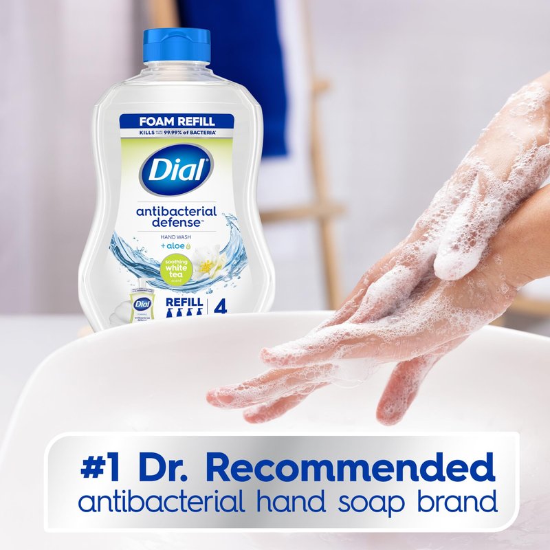 Dial Antibacterial Defense Foaming Hand Soap + Aloe, Soothing White Tea, 30 Fl Oz Hand Soap Refill (Pack of 4), Dermatologist-Tested, Gentle on Skin