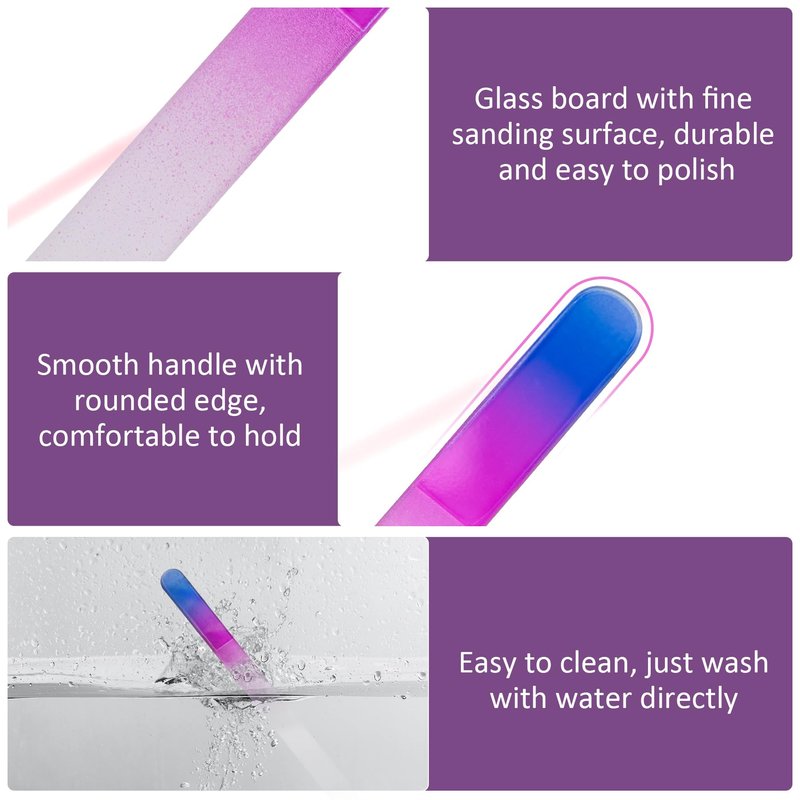 EAONE Crystal Glass Nail File with Case 3 Pack, Double-Sided Etched Fingernail Files for Natural Nails Professional Footnail Care Tool, Stocking Stuffers for Women Girls Gifts