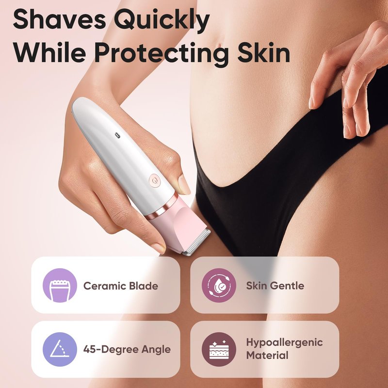 Bikini Trimmer for Women - 3 in 1Electric Razors for Silk Skin, Cordless Pubic Hair Trimmer, Replaceable Lady Shavers Kit, Bikini Shaver for Legs Body Hair, IPX7 Waterproof, White
