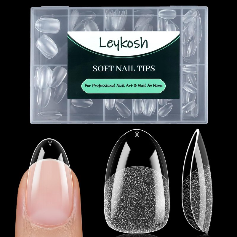 Medium Round Oval Nail Tips, 216pcs Acrylic Fake Nails Gel Nail Tips Soft, Full Cover Pre-Shaped Matte Clear Press on Nails for Extension, Diy at Home Manicure 12 Sizes