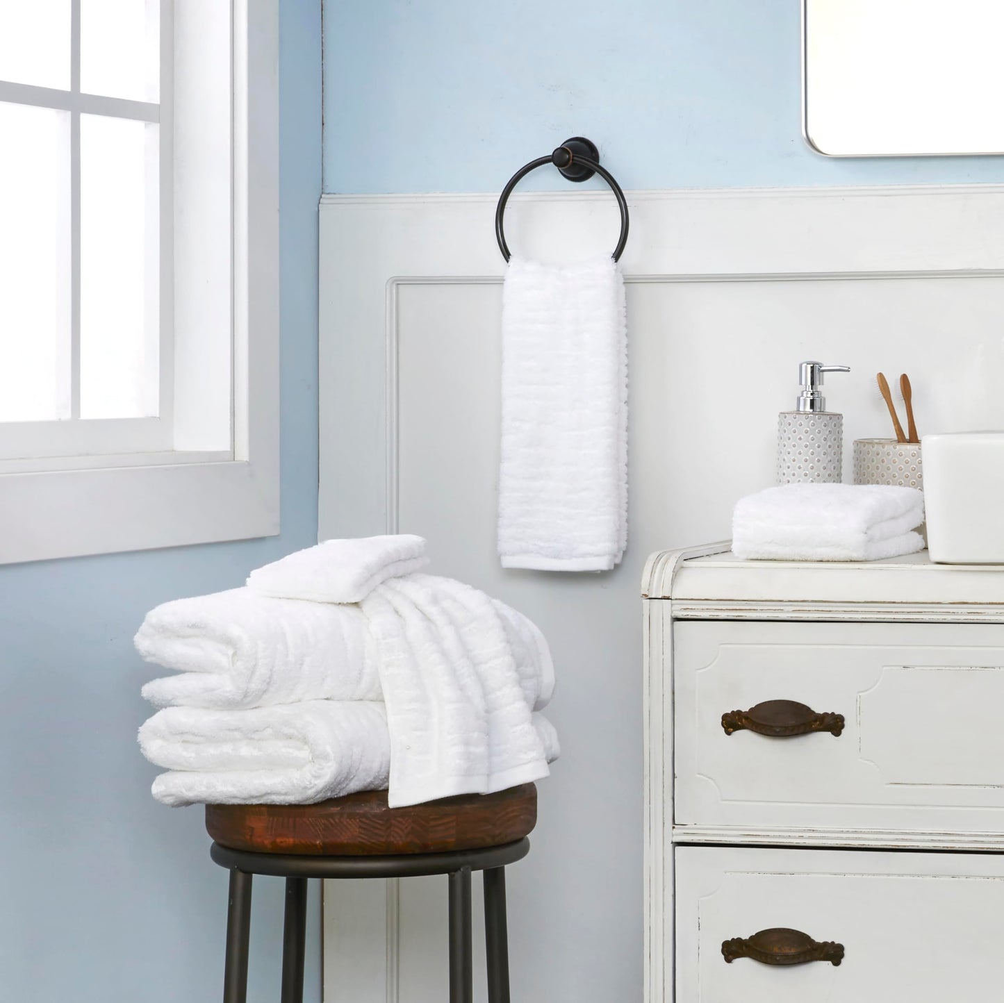 SKL Home CloudSoft 100% Cotton Luxury 6-Piece Towel Set, 600 GSM, Ultra Plush & Absorbent - 2 Bath Towels, 2 Hand Towels, 2 Washcloths, White