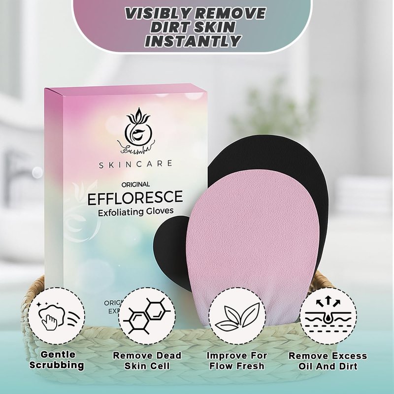 Exfoliating Glove Pack of 2 – Deep Cleaning Exfoliating Body Scrubber- Exfoliating Gloves for Shower for Smooth Radiant Skin – Dead Skin Remover & Body Scrub Mitt for Skin Cell Renewal