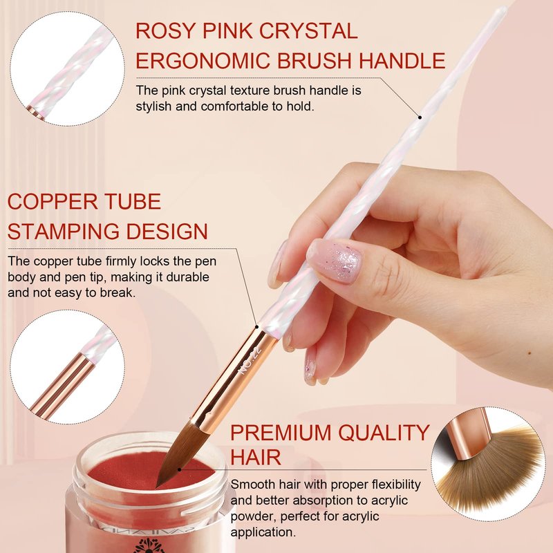 Saviland Acrylic Nail Brush Set - 10PCS Kolinsky Acrylic Nail Brushes for Acrylic Application, Professional Acrylic Powder Brushes for Nail Art Extension & 3D Carving Size 4/6/8/10/12/14/16/18/20/22