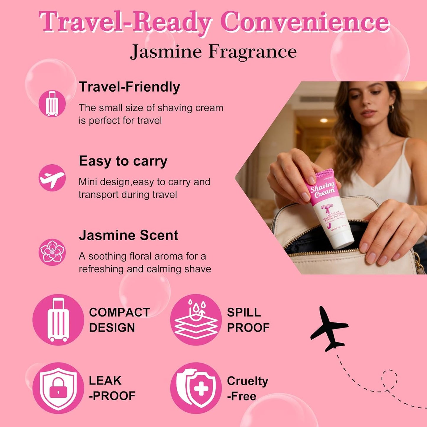 Womens Shaving Cream Bulk Travel,1fl oz/30ml Shave Gel for Women,Care Dry Skin Womens Shave Gel for Travel Guests(Jasmine,Pack of 5)
