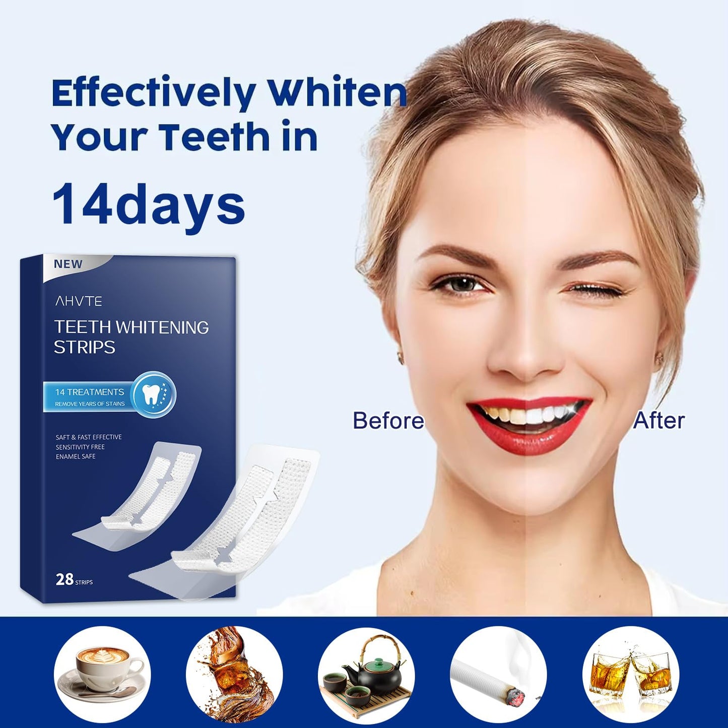 COZYTIMES Teeth Whitening Strips,Enamel Safe, 28 Strips for Sensitive Teeth,Professional and Natural Teeth Whitening Kit,14 Treatments