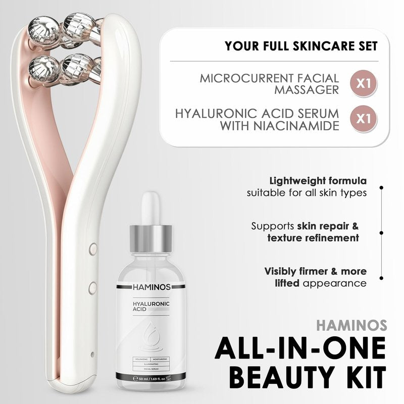 HAMINOS Microcurrent Facial Massager with 3D Roller, 3 Intensity Levels, Face Sculpting Tool for Jawline, Neck, Arms and Legs, Rechargeable Face Massage Tool for Skincare Routine