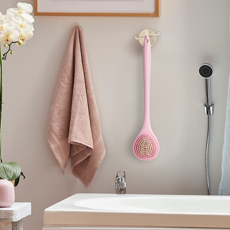 BEDELITE Back Scrubber for Shower, Soft Bath Brush Long Handle for Men & Women(16.4 Inches), Anti Slip Body Scrubber Exfoliator for Cleaning(Pink)