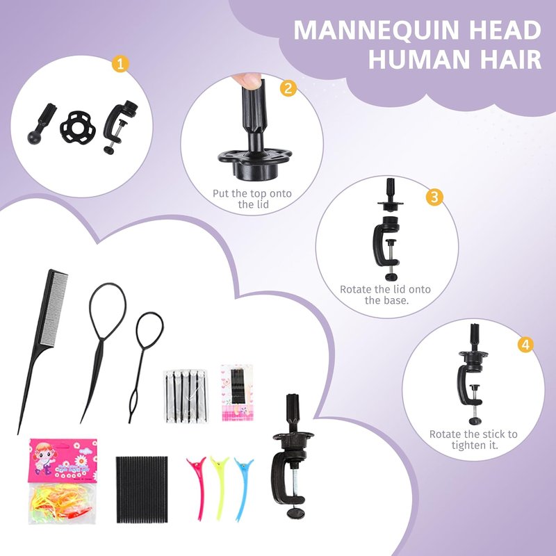 Human Hair Mannequin Head - 80% Real Hair for Cosmetology | 26-28” Blonde Styling & Braiding Head with Clamp Tools