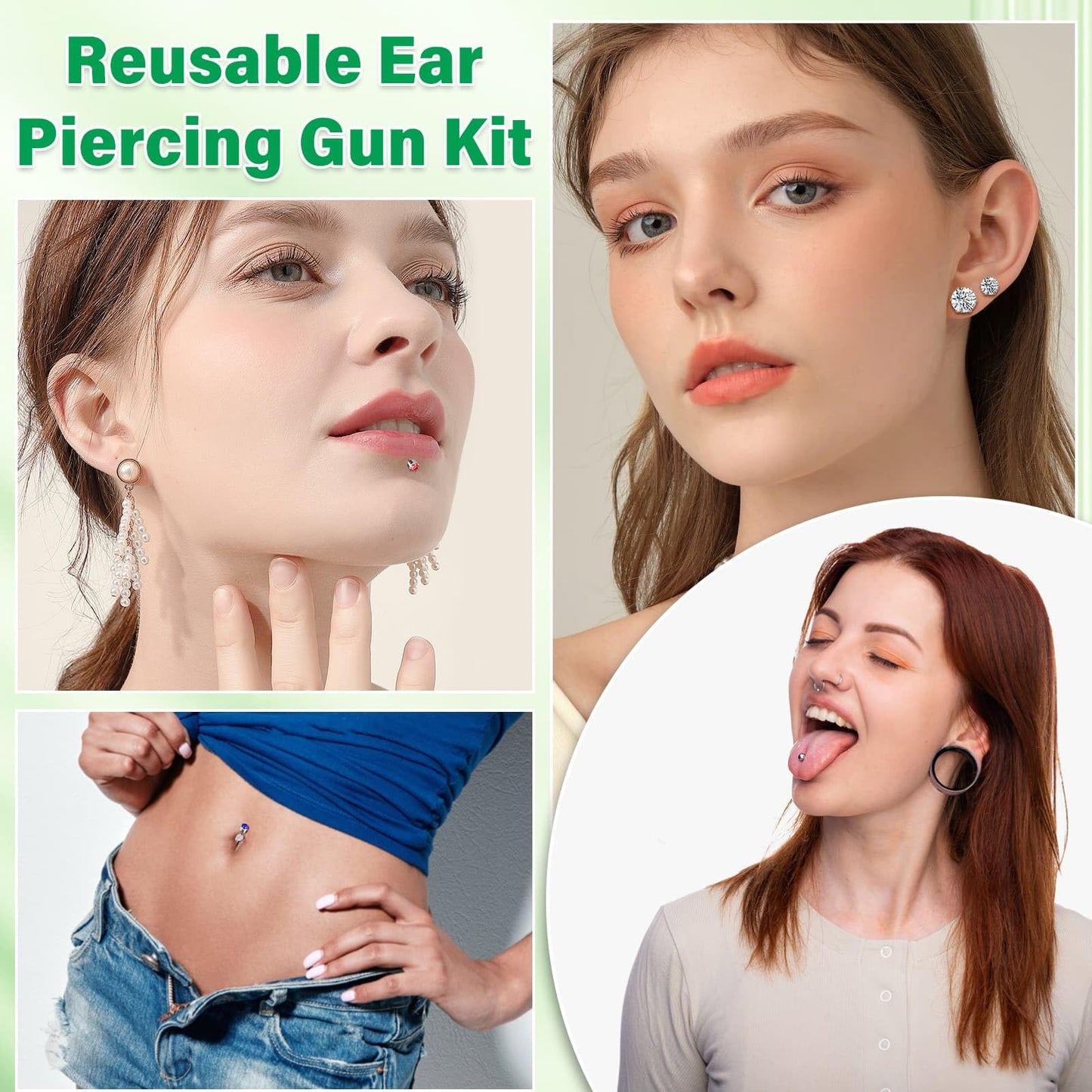 Reusable Ear Piercing Gun Kit, Professional Ear Piercing Machine with Stainless Steel Piercing Earrings Studs, Crystal Earrings for At Home Salon Earlobe Cartilage Helix Tragus Piercing Tool Set
