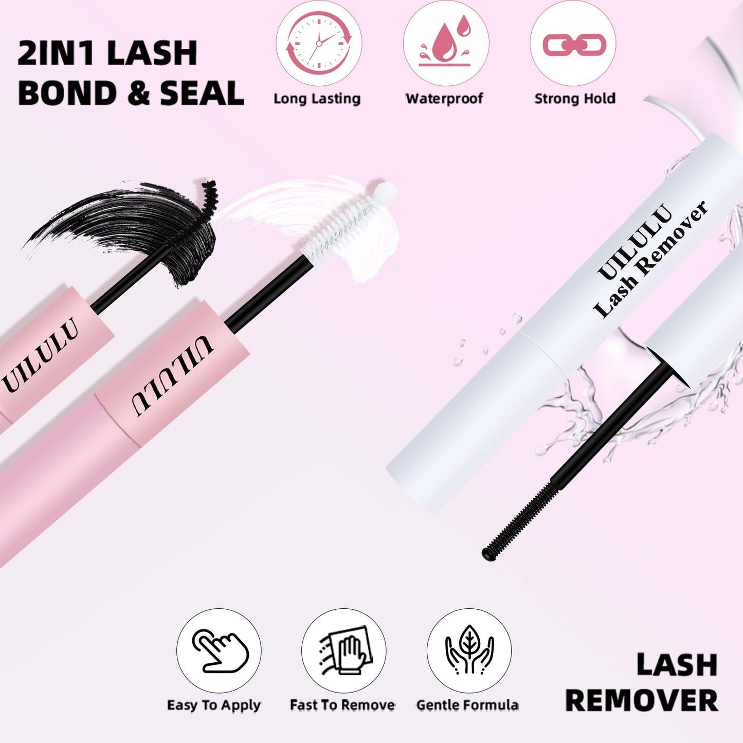 Uilulu Lash Cluster Glue, Lash Bond and Seal With Lash Remover Waterproof Glue for Eyelash Clusters Hold Long-Lasting Eyelash Adhesive (15ml)