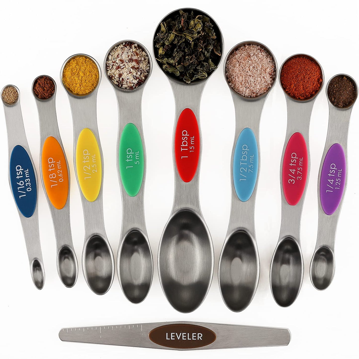 Magnetic Measuring Spoons Set of 9 Stainless Steel Stackable Dual Sided Teaspoon Tablespoon for Measuring Dry and Liquid Ingredients Fits in Spice Jars
