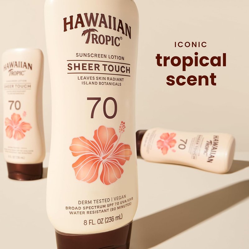 Hawaiian Tropic Sunscreen SPF 70 - Sheer Touch Lotion, Broad Spectrum, Oxybenzone Free | 8 Fl Oz