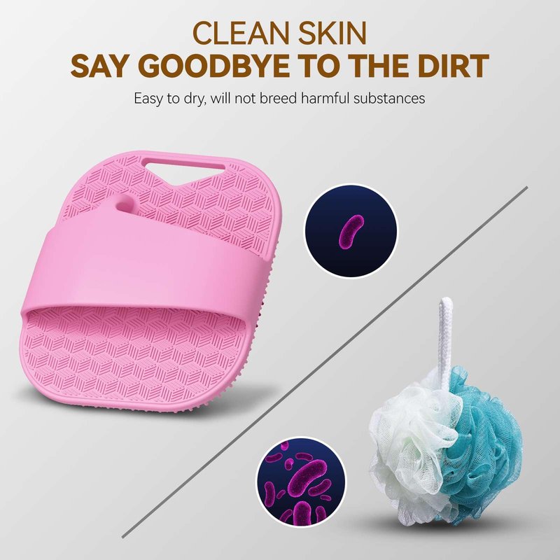 Silicone Body Scrubber in Shower for Men - with Enhanced Lather Bristles and Ergonomic Anti-Slippery Handle for Deeply Cleaning (Black + Gray + Pink)
