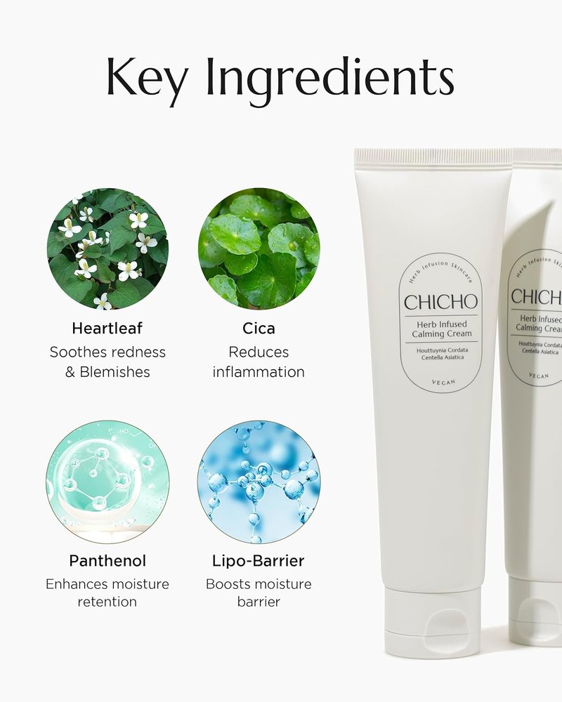 CHICHO Calming Gel-Cream - 68.8% Heartleaf & 6-Cica Moisturizer for Sensitive Skin | Vegan, 2.37 fl oz