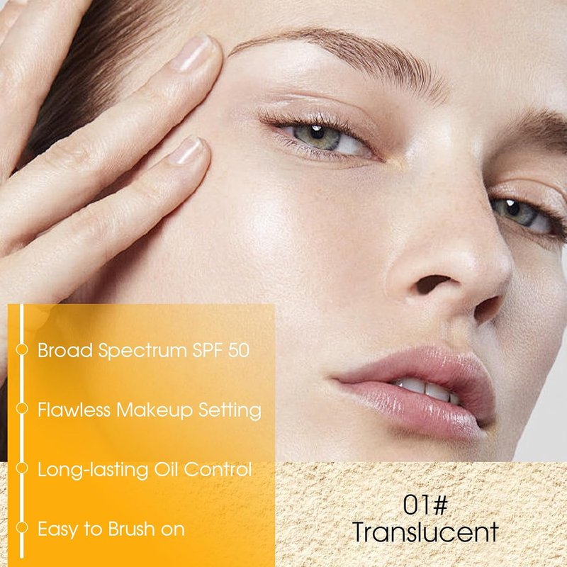 Mineral Powder Sunscreen - SPF 50 Brush-On for Face, Scalp & Hair | Matte Oil Control, Lightweight Finishing Powder - #01 Translucent