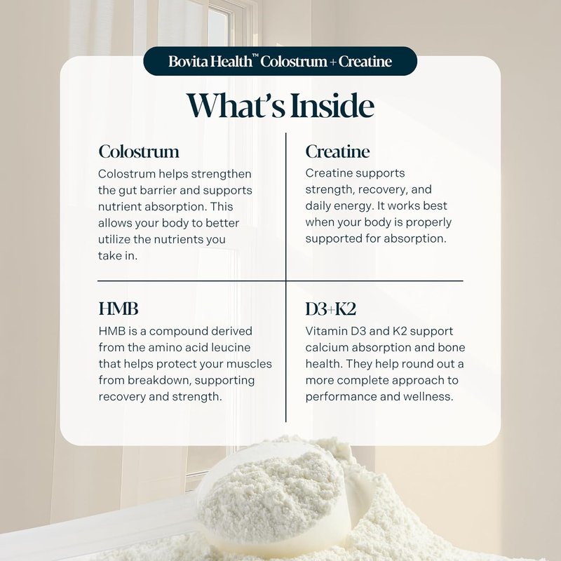 Calf-First Colostrum + Creatine Powder Supplement - 3g Bovine Colostrum & 5g Creatine, Unflavored, 30 Servings