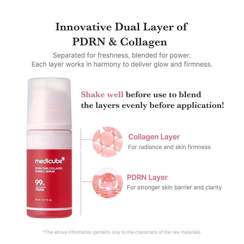 Medicube PDRN Pink Collagen Bubble Serum - Firming Serum with 99% Purity PDRN & Low-Molecular Collagen | Lightweight, Fast-Absorbing Formula for Radiant Skin | 3.21 fl. oz.
