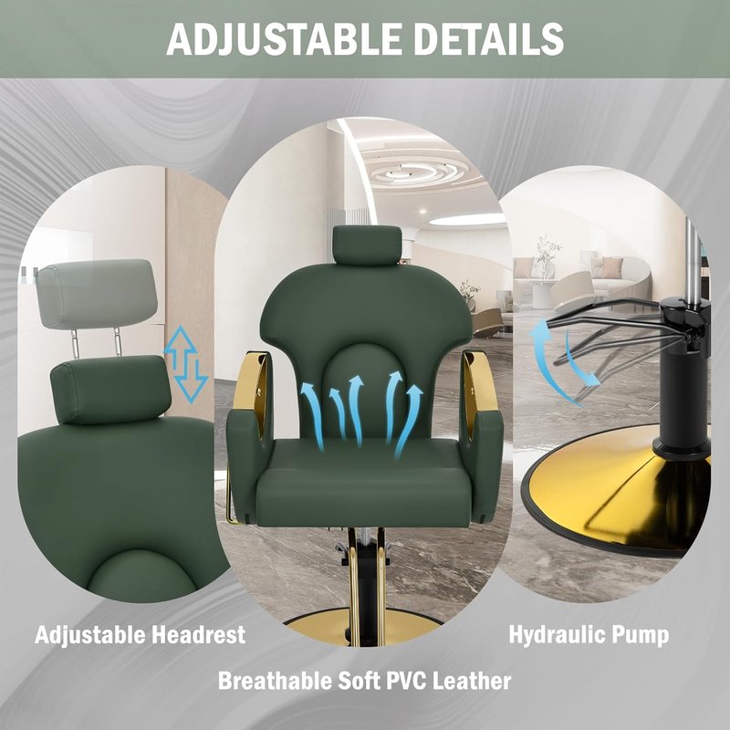 Salon Chair for Hair Stylist - 360° Swivel Reclining Barber Chair | Height Adjustable Spa Beauty Equipment, Green Gold