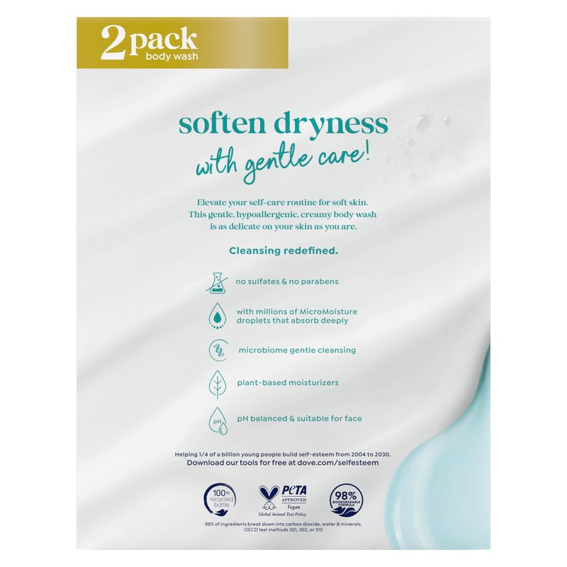 Dove Body Wash 2 Count Sensitive Skin Hypoallergenic and Sulfate Free Body Wash Effectively Washes Away Bacteria While Nourishing Your Skin 20 oz