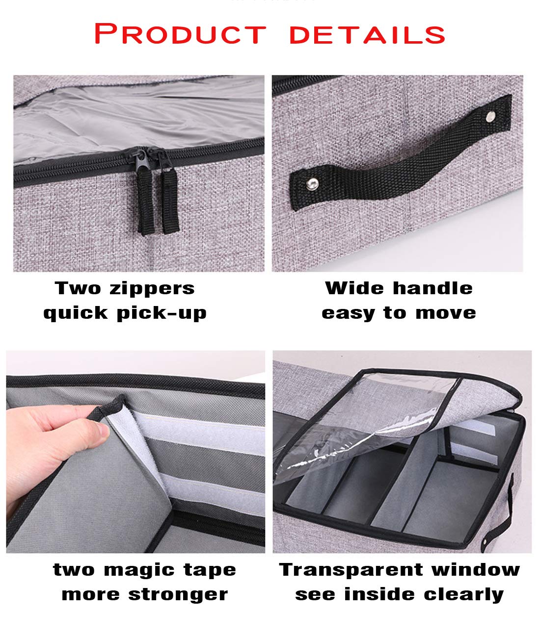 AARAINBOW 2 Packs Under Bed Clothes Shoes Storage Bins with Lids, Underbed Storage Container with Adjustable Dividers, Under Bed Storage Organizer Box 4 Compartment (Gray Green)