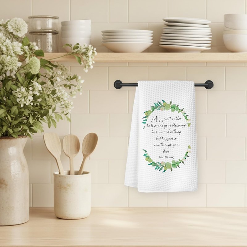 MNKVITMEAK Wreath Irish Blessing Kitchen Towels, Irish Blessing Gifts Dish Tea Towels, May Your Troubles Be Less Decorative Hand Towel for Kitchen Bathroom, 16x24 Inch IrishBlessing