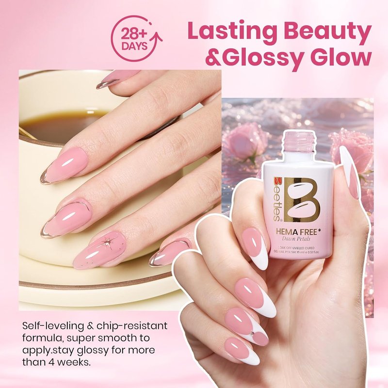 Beetles Dawn Petals Nude Pink Gel Polish - 15ML Soak Off Neutral Jelly Nail Polish for DIY Manicure | Sheer Translucent Base Color