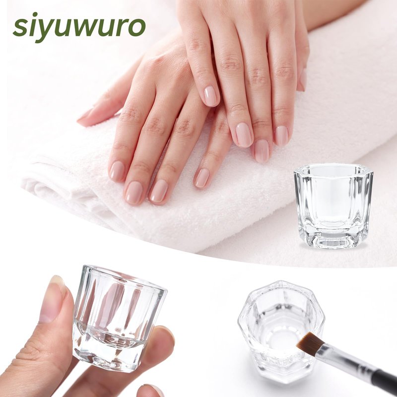 siyuwuro 2Pcs Nail Art Dappen Dish Cups for Acrylic Liquid and Powder Clear Glass Nail Bowl Acrylic Powder Holder Nail Liquid Cup Acrylic Glass Jar Crystal Bowl for Nails