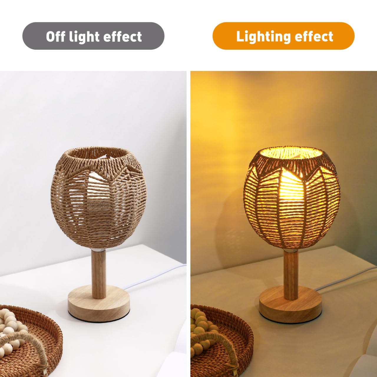 TOVINANNA Handmade Rattan Pendant Lamp Shade Woven Chandelier Cover Small Lampshade for Living Room Bedroom Retro Home Lighting 5.90X5.90X5.51In