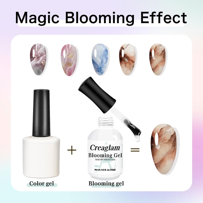 Creaglam Nail Blooming Gel Polish 15ml, UV LED Gel for Marble Nail Art, Clear Watercolor Flower Spreading Polish, DIY Natural Stone Design for Home Salon Manicure