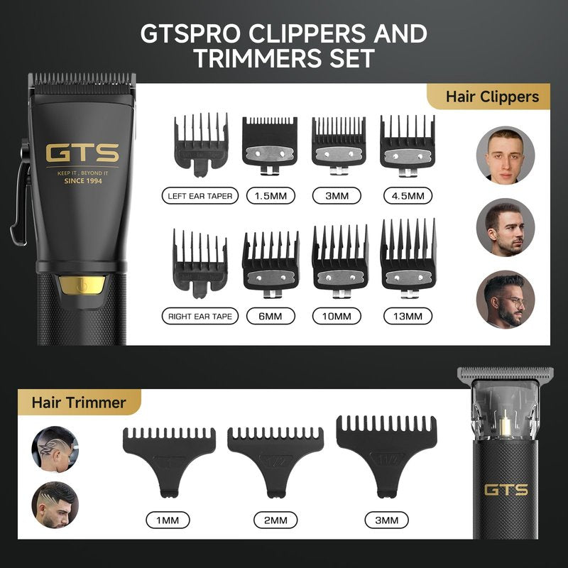 GTS Hair Clippers for Men Professional, Beard Trimmer Kits & Sets, Cordless Mens Hair Trimmer, Electric Shavers, Haircutting Machine with LED Display, for Barber 4 in 1