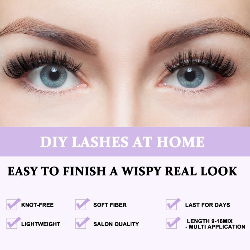 B&Q Lash Clusters 280PCS Natural Eyelash Clusters 40D D 9-16mm Individual Lash Wispy Eyelash Extension with Soft Thin Band Classic Look Pestañas Postizas Comfortable DIY at Home(40D-D-9-16mm)