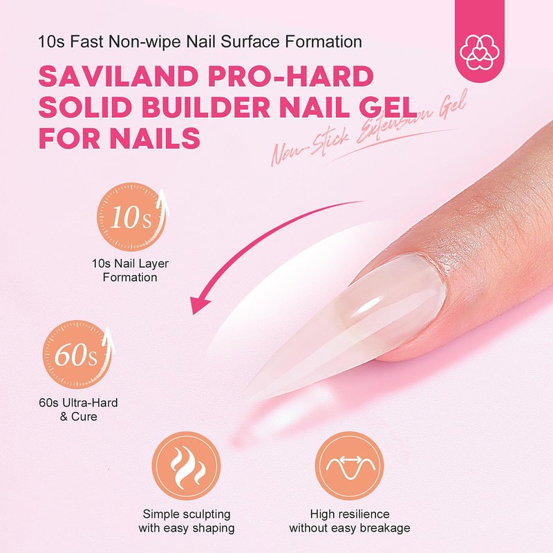 SAVILAND PRO-Hard Solid Builder Nail Gel for Nails: 2026 Ultra-Strength | Non-Sticky | Clear 3D Nail Gel with U V Lamp for 3D Nail Carving Emboss & Fast Extension Professional Use Salon