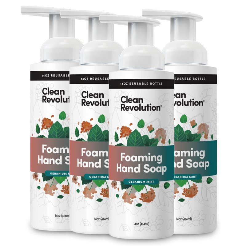 Clean Revolution Foaming Hand Soap - Ready to Use Geranium Mint Formula | 14 oz, Pack of 4