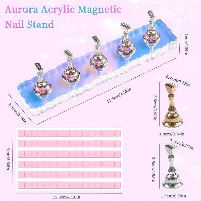 ANGNYA Nail Stand Set - Aurora Nail Holder for Press-On Nails with 96 Removable Tapes | Magnetic Nail Art Tools for Home & Salon