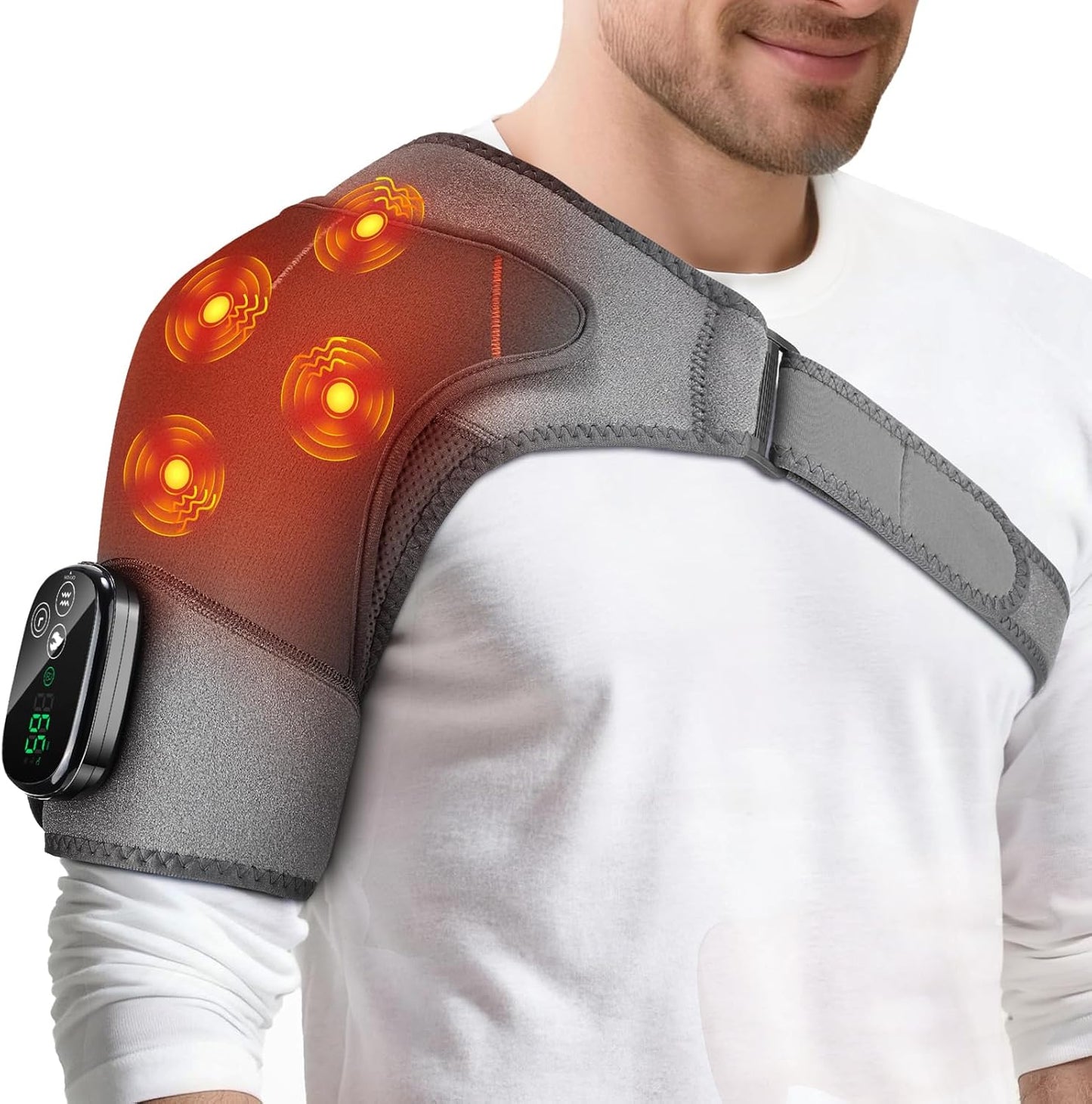 Skiennix Shoulder Heating Pad - Cordless Heated Massage Wrap for Pain Relief | Gray
