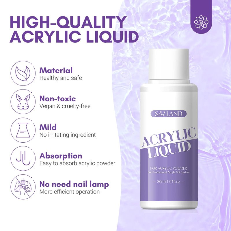 Saviland Acrylic Monomer: 2 oz Acrylic Liquid for Acrylic Powder System Professional Nail Monomer Low Smell Non-Yellowing Acrylic Nail Liquid for DIY Nail Art