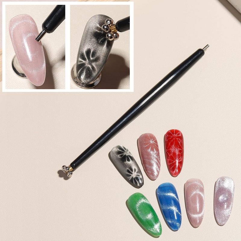 Fcozpjk Cat Eye Magnet for Nails, 8PCS Magnet Tool Set Pink Double-Head Nail Magnetic Pen for Glassy Cateye Gel Polish Heart Rabbit Flowers French Tips Stick Home Manicure DIY Nail Tech Must Have