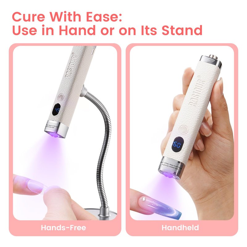 Rosiour Handheld Mini UV Light for Nails: Flash Cure UV Led Nail Lamp with Stand Cat Eye Magnet- Hand Held Fast Dry Single UV Lamp Pen with Auto Sensor for Manicure Home Salon (White)