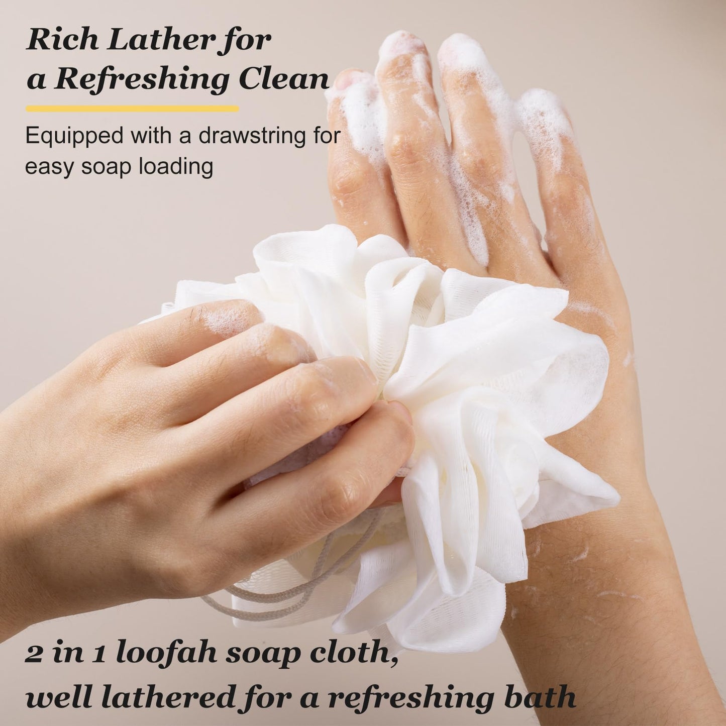 SmallCat 2 Pcs Soap Loofah Pouch, 2 in 1 Soap Bar Loofah, Washable Bar Soap Loofahs Pouch, Loofahs for Bar of Soap Cleansing and Smooth Skin (White)