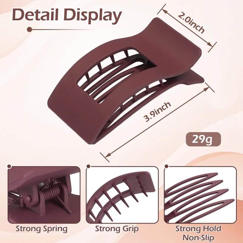 Artchita French Flat Hair Clips for Women 6pcs Hair Claw Clips for Thick or Thin Hair Matte Claw Clips for Girls Barrettes Non-Slip Strong Hold Hair Accessories for Women (Brown Scarlet)