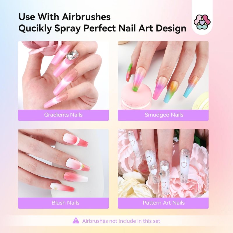SAVILAND Airbrush Gel Nail Polish Hema-Free: Dilution-free 30ML Airbrush Polish Set, Cool & Warm Colors Non-Acetone Airbrush Stencils for Nails Airbrush for French Nail Art Manicure DIY Salon & Party