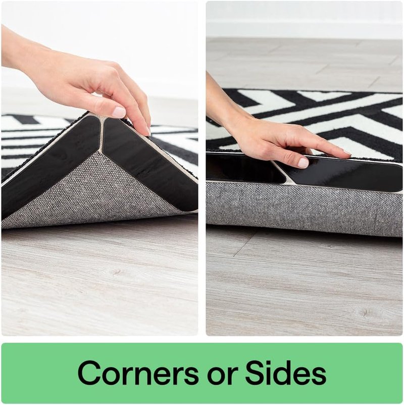 GORILLA GRIP® Rug Gripper Pads, 12 pc Reusable Double-Sided Stickers Keep Area Rugs Corners Flat, Grips Hardwood, Tile and Laminate Floors, Renter Friendly, Holds Down Carpet in Place, Home Décor